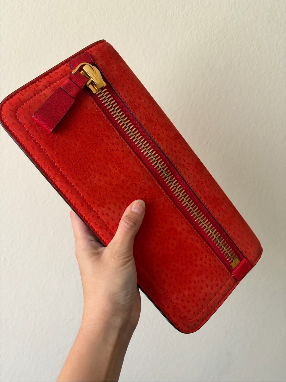 Tom Ford Burnt Orange Ostrich Embossed Gold Statement Zipper Jennifer Clutch Bag - Picture 5 of 15